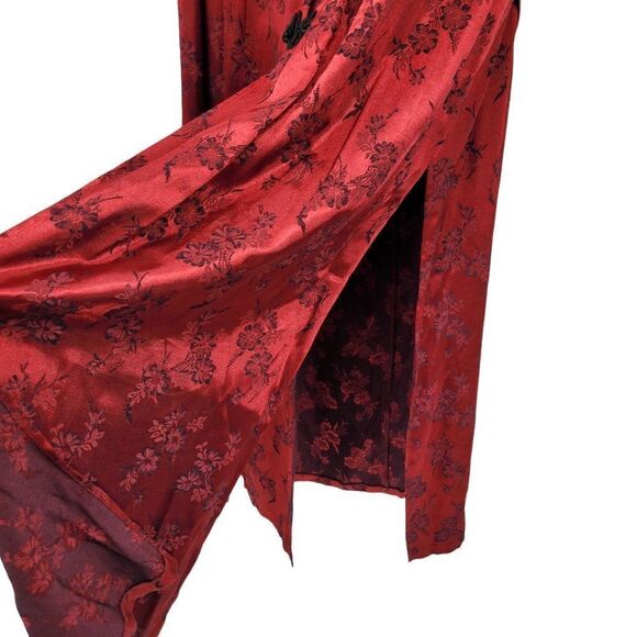 Vtg 90's Duster Cosplay Geisha Kimono Frog Knot High Slits Red Metallic  Sz 22 - Picture 4 of 14